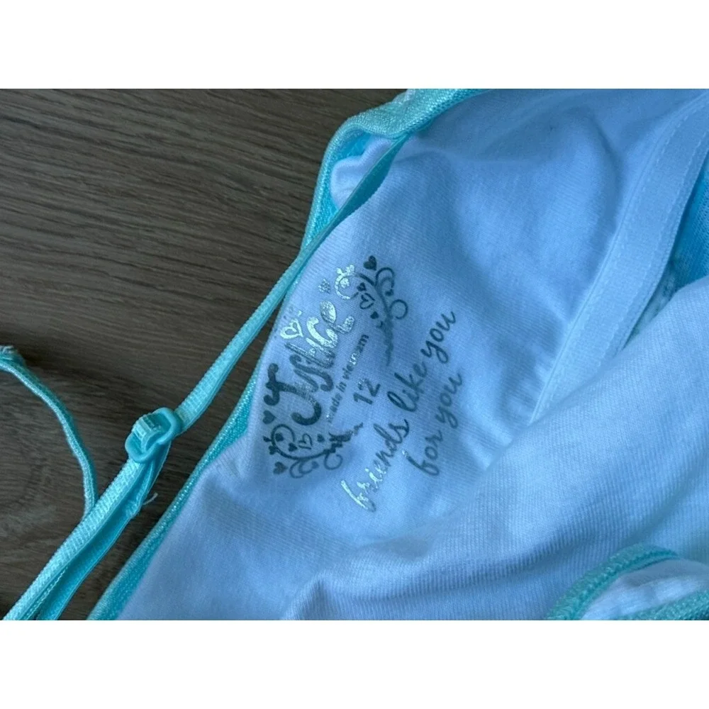 Justice Tank Top‎ Youth Blue Green Glitter Ruffled Floral Y2K 90s Petite Size 12